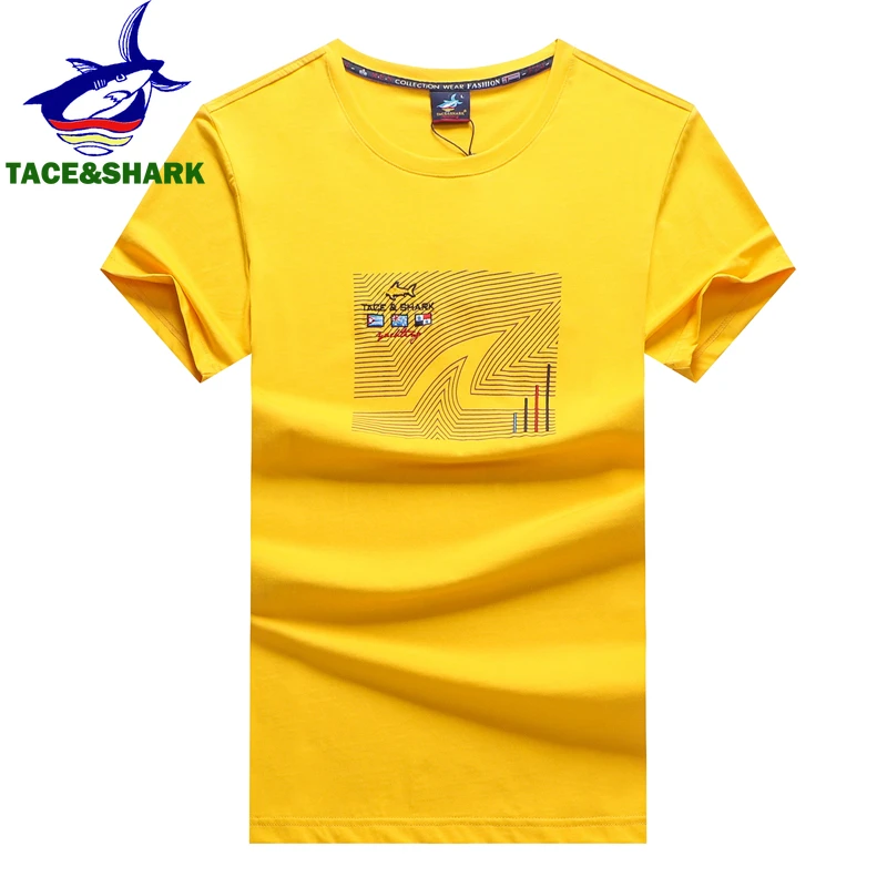 TACE&SHARK 2022 Summer Shark Print T Shirt Fashion T-shirts Clothing Mens Casual Solid Color Slim Fit Business Tshirts