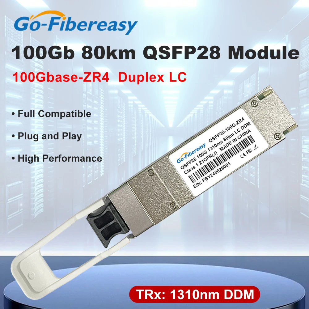 QSFP 100G 80km ZR4 Optical Module LWDM 1310nm SMF 2LC DDM QSFP28 Transceiver Compatible with  Huawei Mikrotik Ethernet Switch