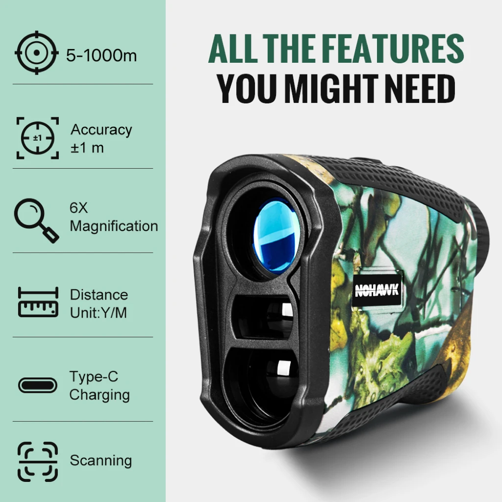 Hunt Rangefinder Laser Range Finder for Hunting Camo 600/1000M Rangefinder Multi Functional Distance/Angle/Scan 6X Magnification