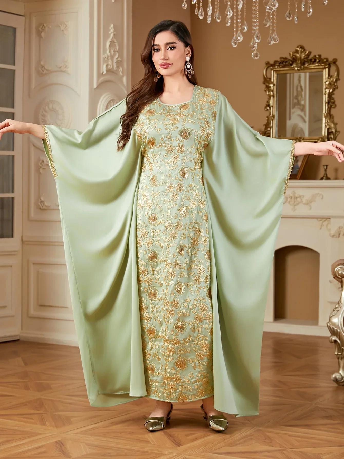 Robe arabe saoudienne manches chauve-souris Abaya femmes Robe musulmane Satin caftan turquie caftan Eid Djellaba Ramadan Caftan Marocain Femme