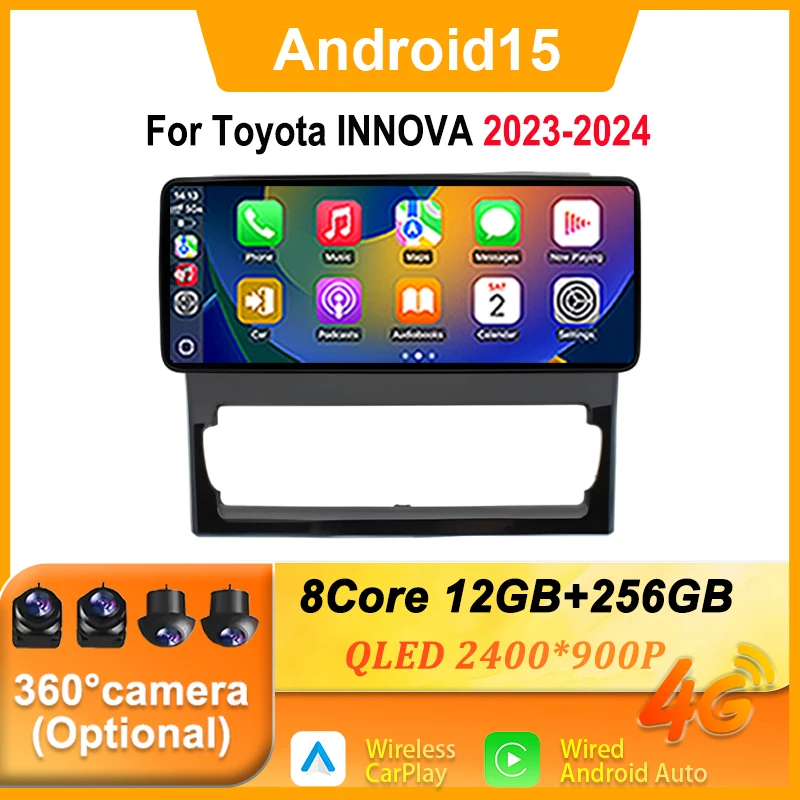 Android 15 Car Radio Multimedia Wireless CarPlay12.3 inch Screen For Toyota INNOVA  2023-2024 Multimedia Player Stereo Head Unit