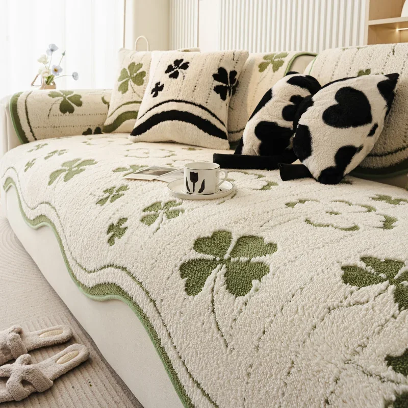 Fresh Style High Weight Shaped Soft Cotton Velvet Sofa Cushion 2025 New Autumn Winter Non-Slip Sofa Cover