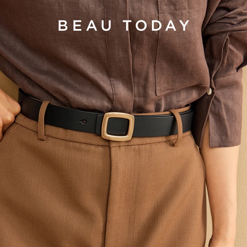 

BEAUTODAY Brand Belt Women Cow Leather Solid Color Luxury Designer Square Buckle Jeans 2024 Ladies Accessories Handmade 91105