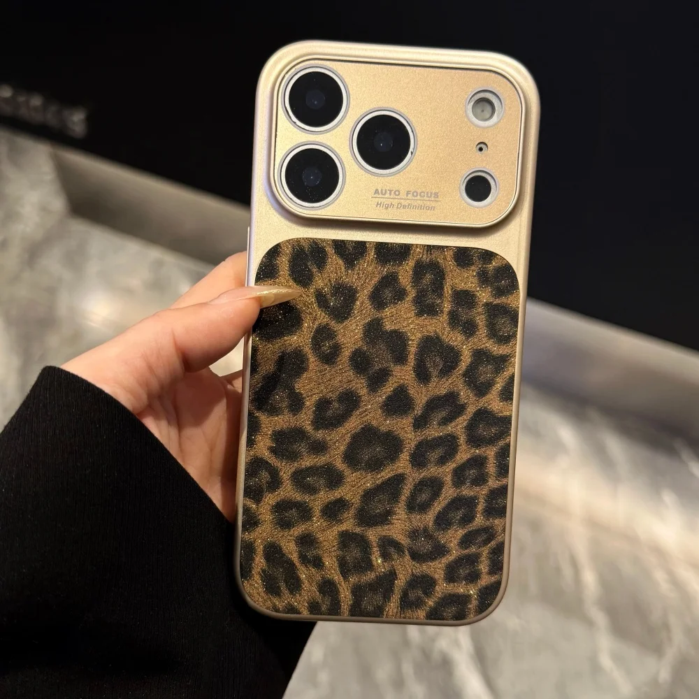 Retro Leopard Print Texture Phone Case For iPhone 17 16 15 14 13 Pro Max Large Window Lens Protect Shockproof Matte Cover Funda