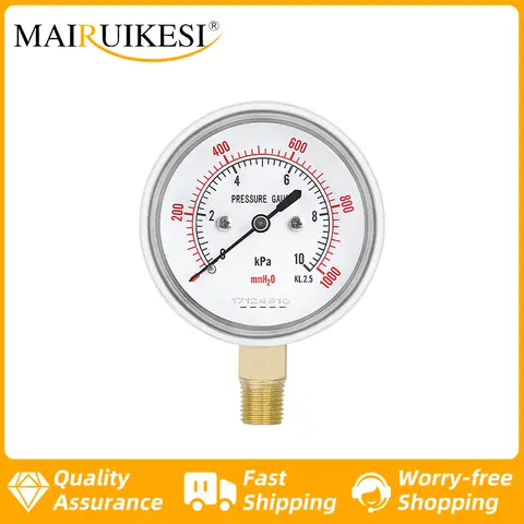 MAIRUIKESI Capsule Mirco Low Diaphram Pressure Gauges Manometer 2.5"  4 5 6 7 10 15 20kpa/mmH2o bottom for natural gas industry