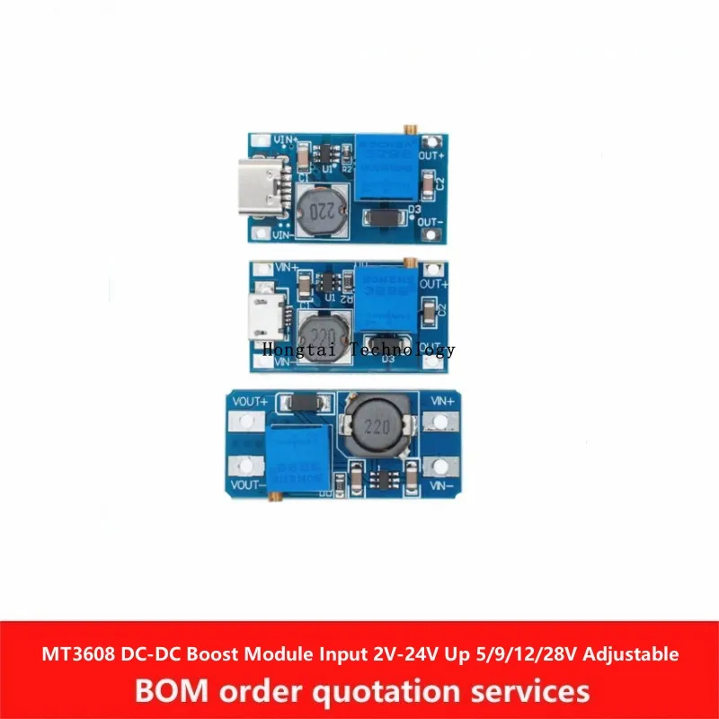 MT3608 2A DC-DC Boost Module Micro TYPE-C Interface Wide Voltage Input 2V-24V to 5V 9V 12V 28V Adjustable Module