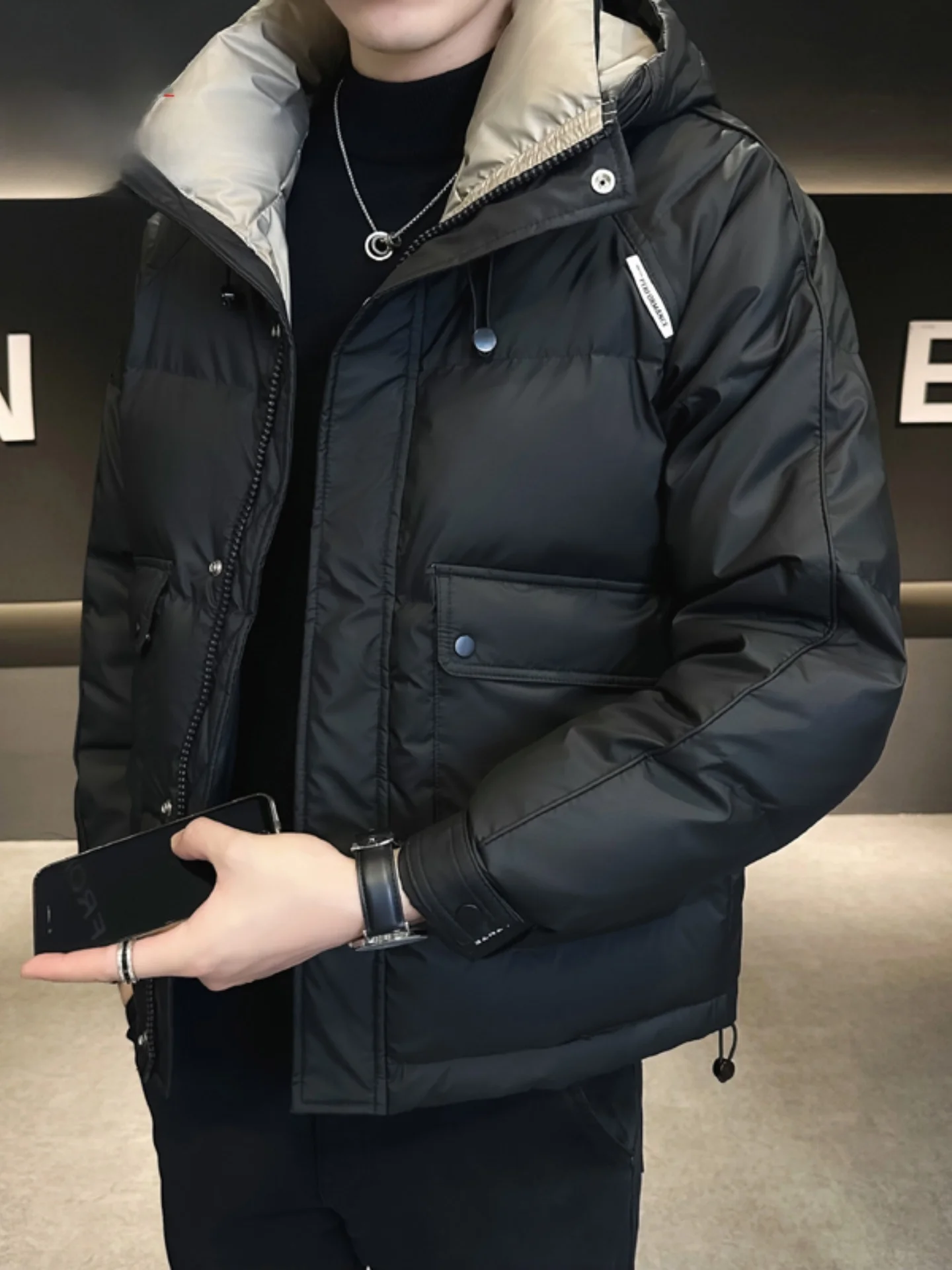 

Pierre Cardin Men's Faionable Thiened Hooded down Jaet Casual Workwear Autumn Winter Warm Windproof ort Zipper Coat