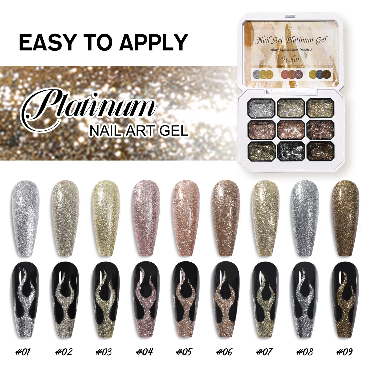9 Colors Solid Patting Gel Platinum Gel, Solid Nail Polish Color Gradual Change Gel Nail Art Creation DIY Beginner