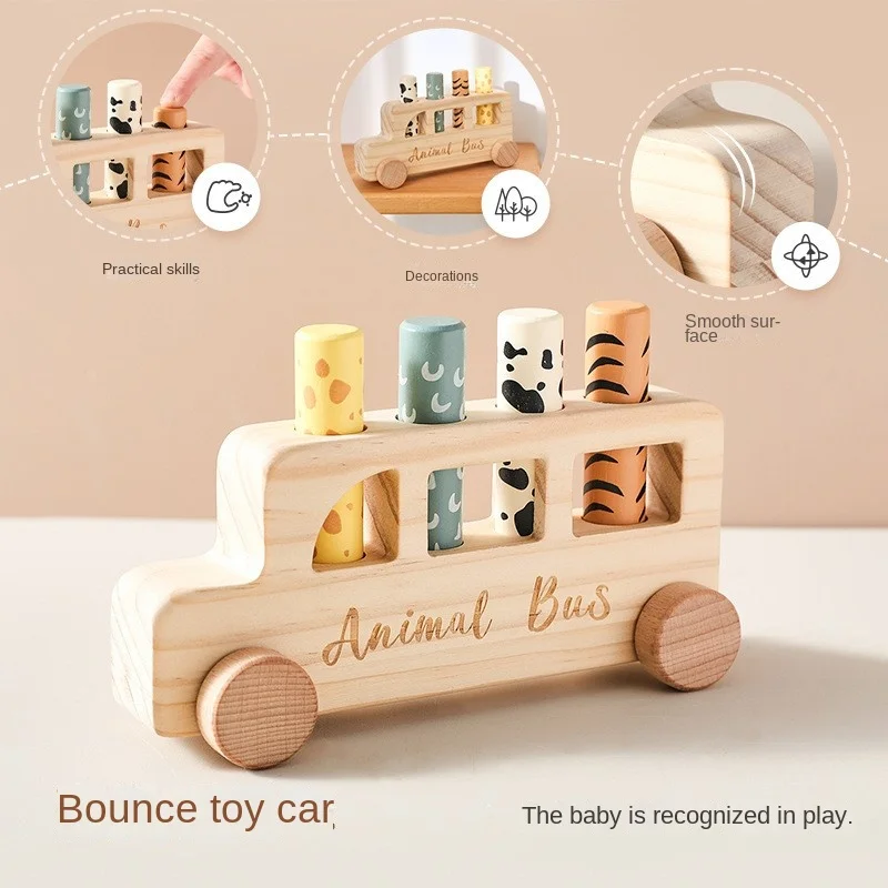 

LazyChild Press Bounce Building Block Car Children Creative Wooden Finger Exercise Interactive Educational Toy Car