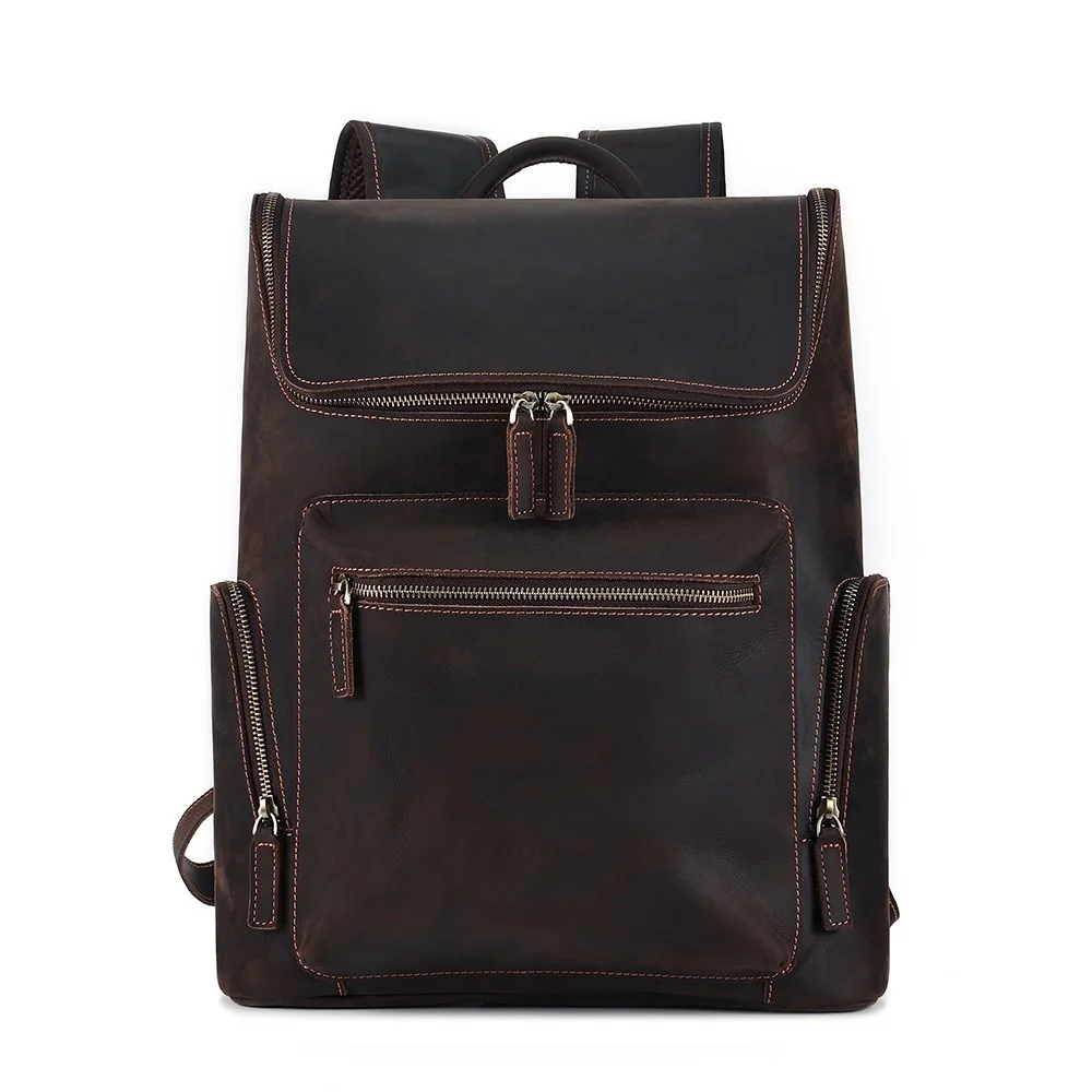 

Genuine Leather Men Backpack for 15.6" Laptop Bag Leather School Backpack Bag Fashion Travel Backpack Casual Daypack Male