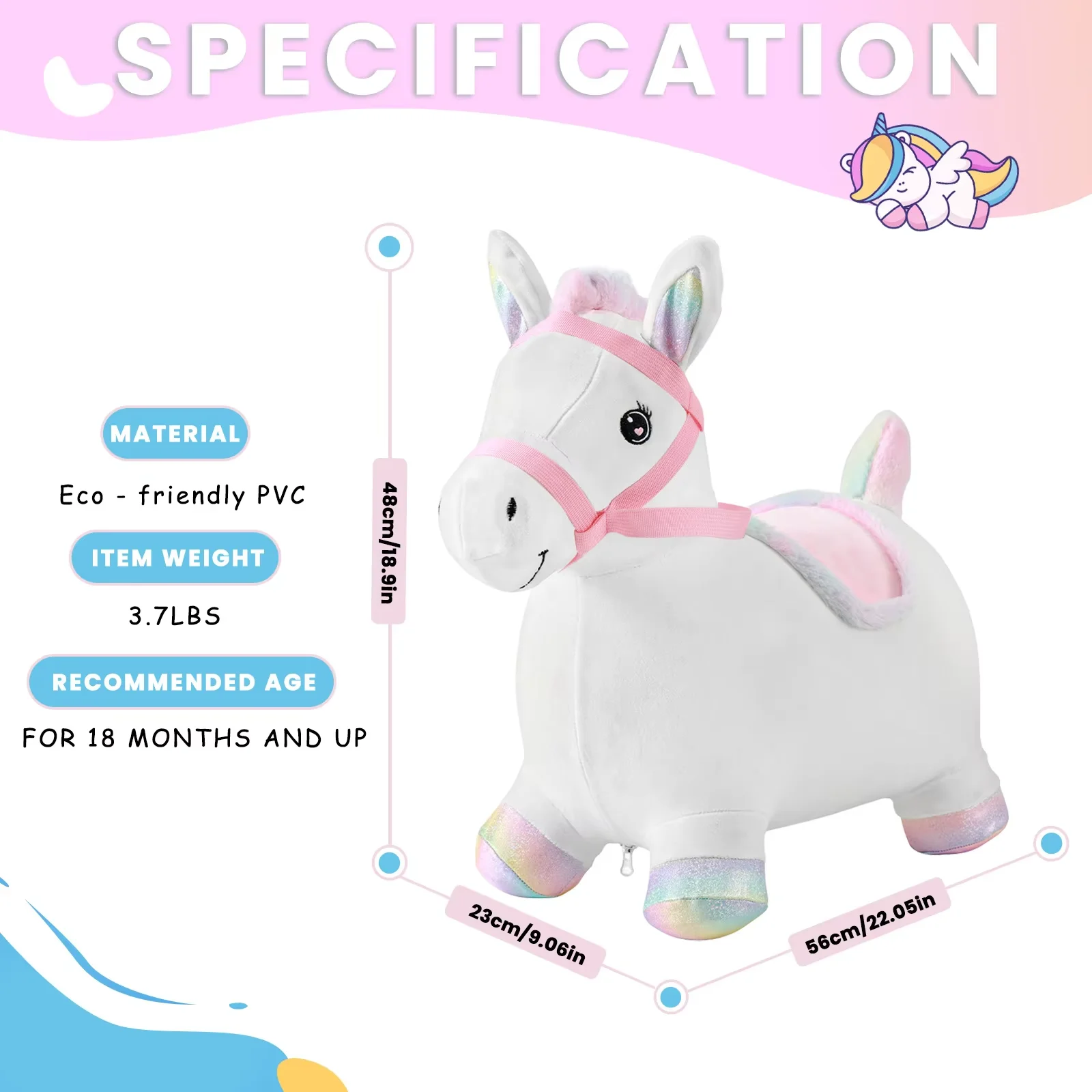 Cavallo gonfiabile con tramoggia gonfiabile in peluche che rimbalza - Giocattolo da colpo per interni ed esterni |   Regalo perfetto per bambini dai 2 ai 5 anni