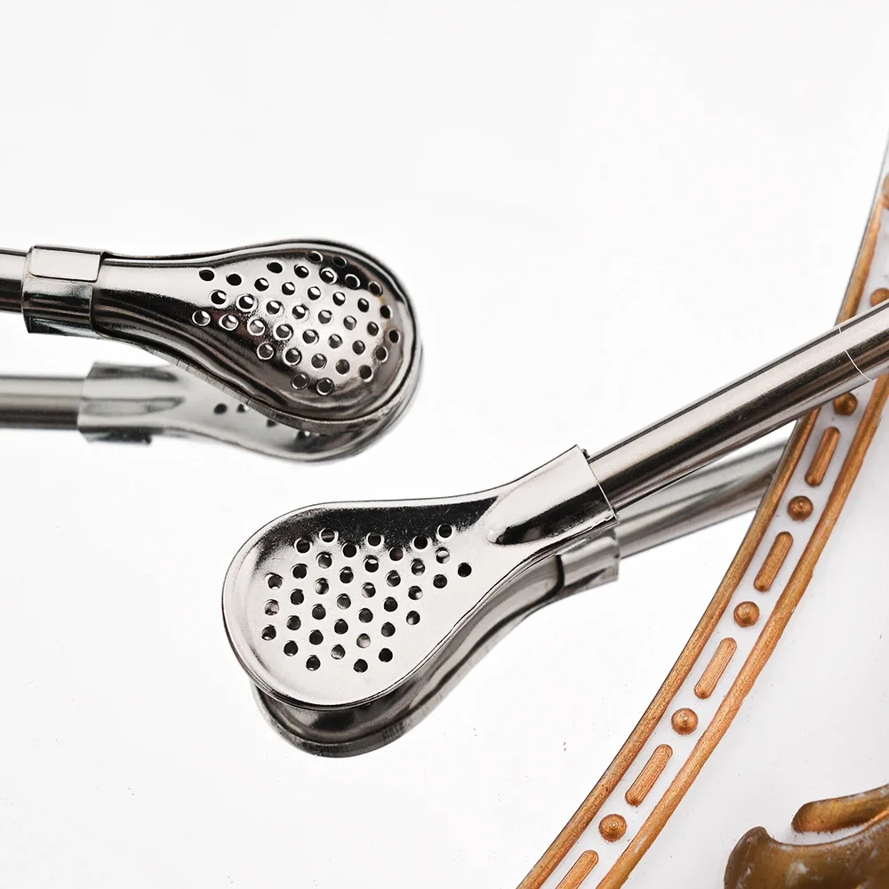 8pcs Filter Tea Straw Spoon Set Reusable Stainless Steel Straw with 2pcs Cleaning Brushes Bar Cocktail Tea Coffee Accessories