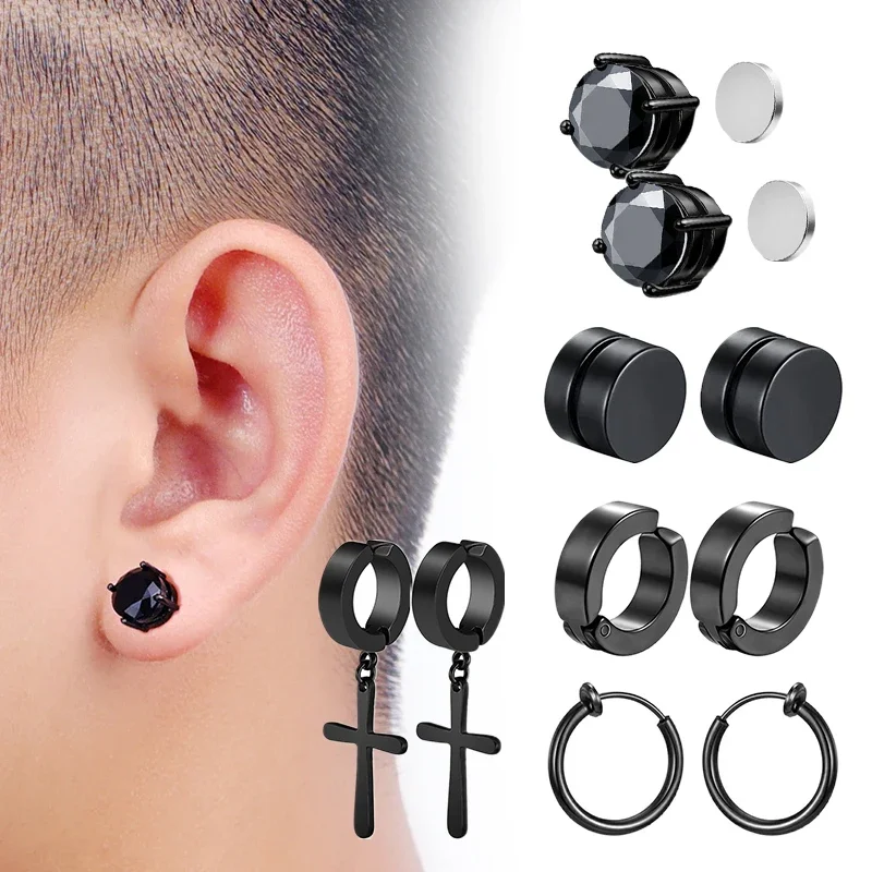10 أزواج من أغطية الأذن المزيفة للرجال والنساء، مشبك أذن مغناطيسي من الفولاذ المقاوم للصدأ على الأقراط المعلقة