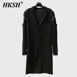 HKSH Spring Autumn New Men Tide Dark RO Style Runway Fringe Windbreaker Long Length Woven Ribbon Design High Sense Jacket HK3746