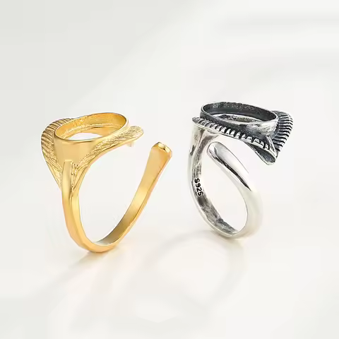 925 Sterling Silver Opening Ring Settings fit Oval 10X14MM Cabochon Blank Base DIY Ring Jewelry Making Supplies