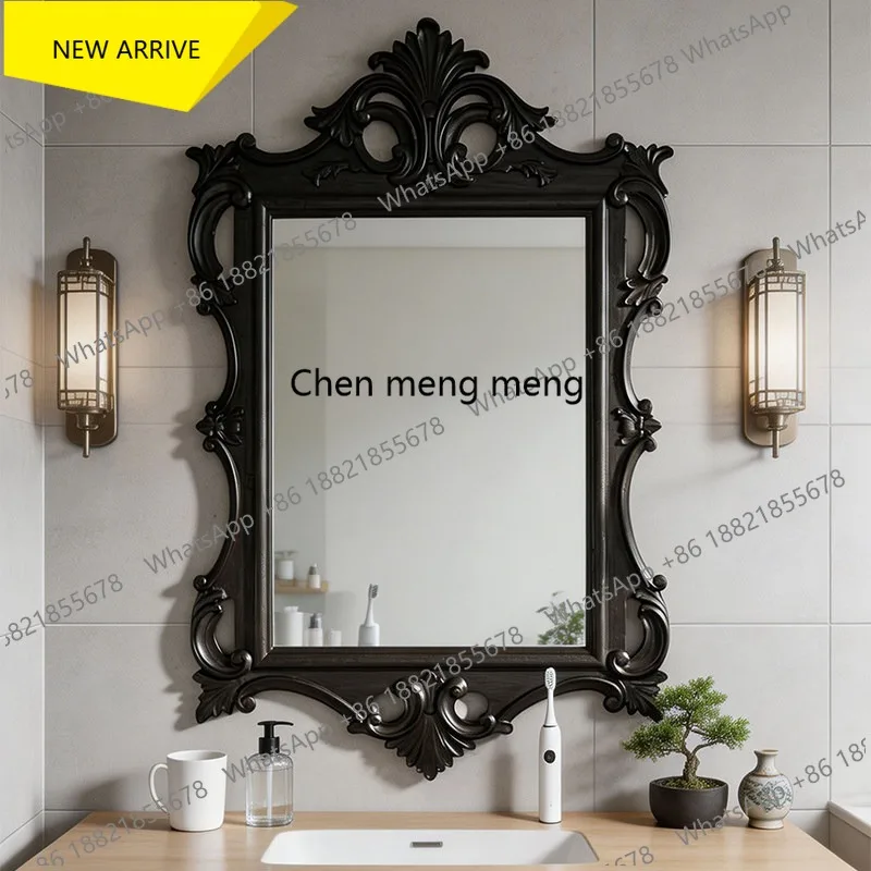 D132 European dark retro carved mirror French wall hanging mirror fireplace porch decorative makeup mirror