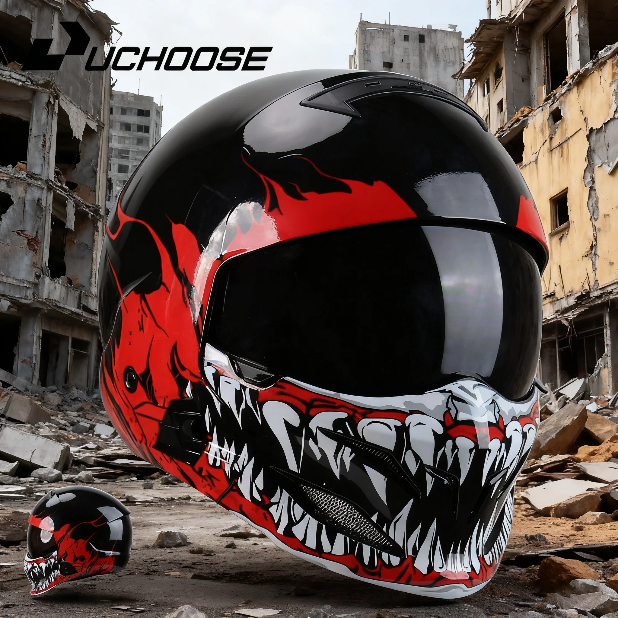 UCHOOSE nuevo casco de escorpión Retro motocicleta Cascos Moto locomotora personalidad multiusos combinación casco medio casco