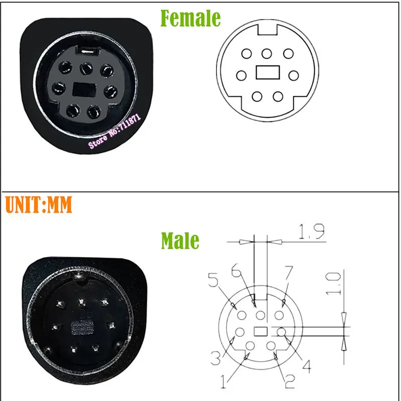 ذكر أنثى 7 إبرة 7Pin S-Video Mini Din محول تمديد كابل خط الزاوية اليمنى الكوع 7 دبوس M F S-Video خط سلك الحبل 7PIN