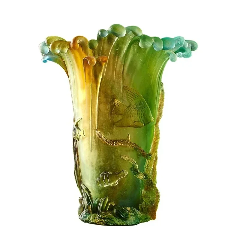 Ancient crystal vase ornament wave, vintage vase living room sample room household flower stand