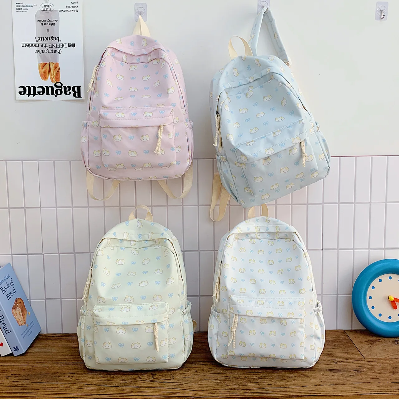 Fresh Cartoon Bear Printed Backpack Cute All Over Print Bag Large Capacity Light Girls School Daypack For Campus Daily Travel