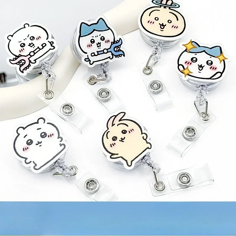 Cute Jiyi Usagi Stretchable Zipper Work Badge Creative Hanging String ID Card Cartoon Hachiware Zipper Applicable for Workplaces