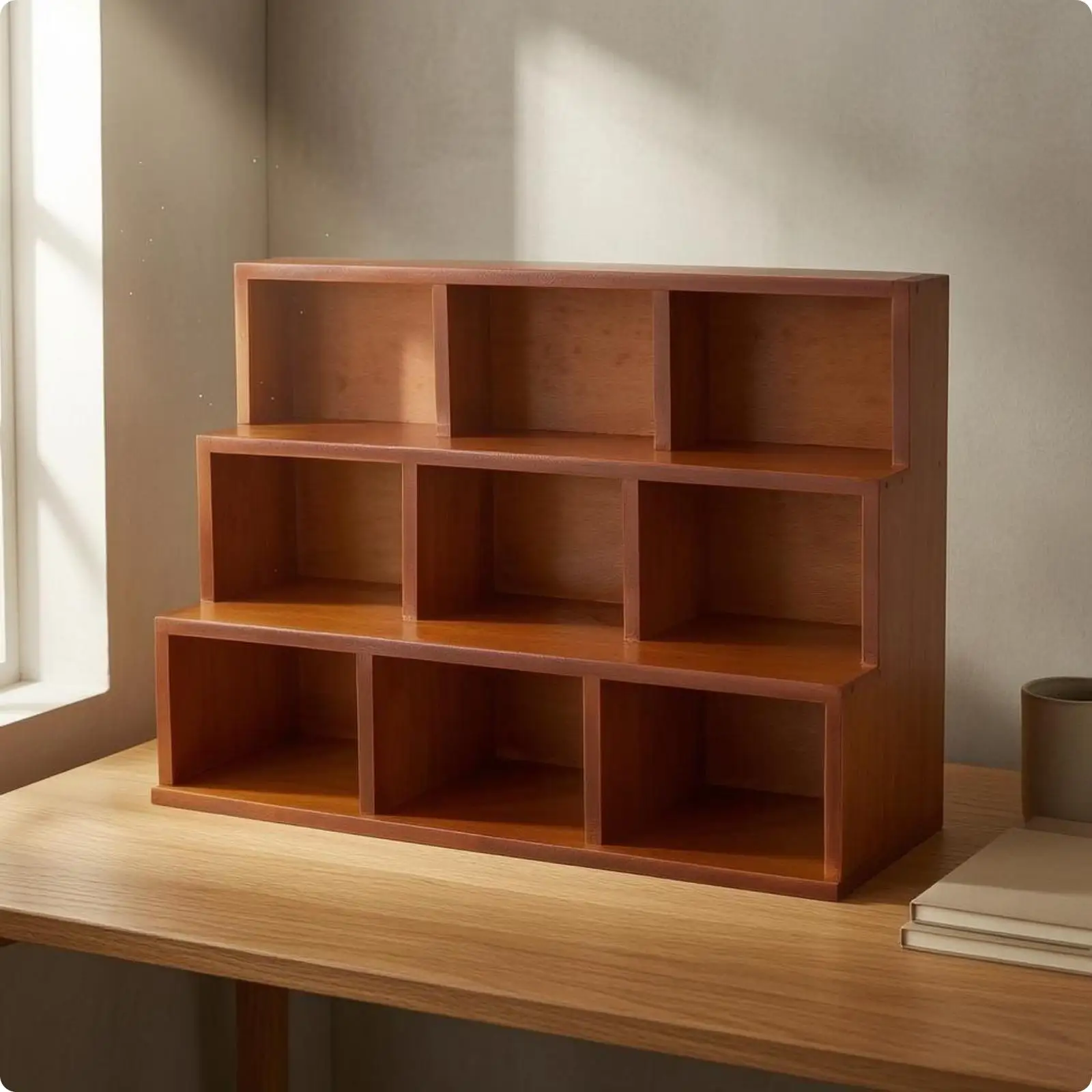 Trapezoidal Desk Organizer Stepped Design 3 Tier Cubby Cabinet Pinewood Wood Wooden Cubby Organizer