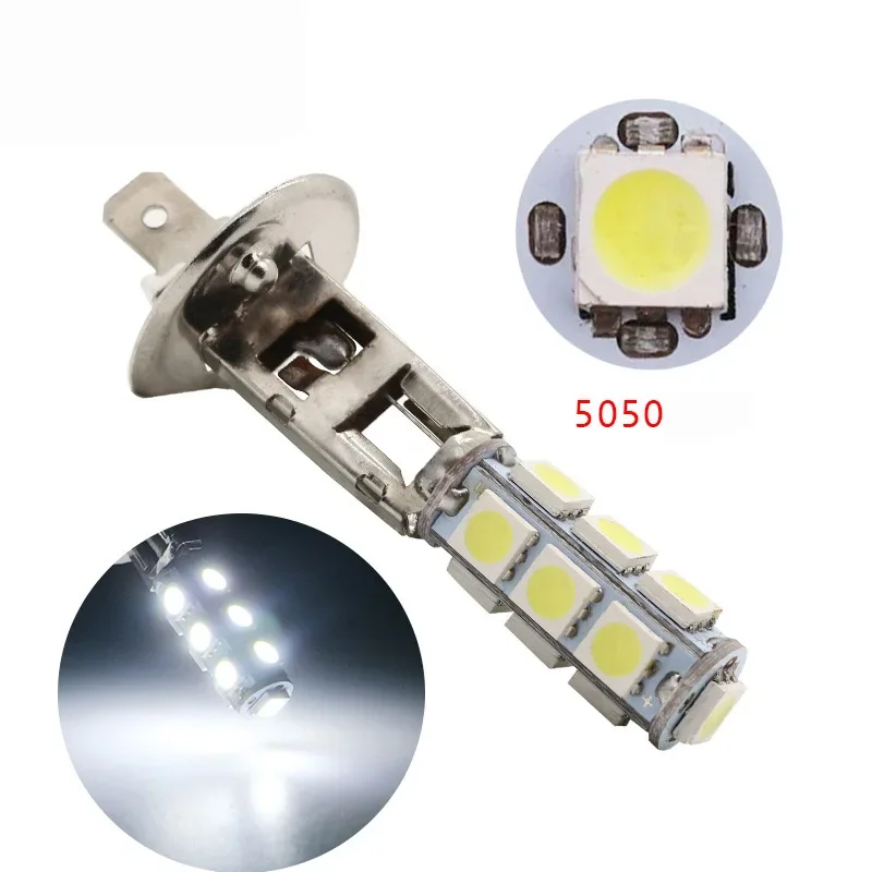 2 pces h1 lâmpada led 5050 13smd luz do carro branco nevoeiro lâmpadas h3 dc 12v led nevoeiro lâmpadas