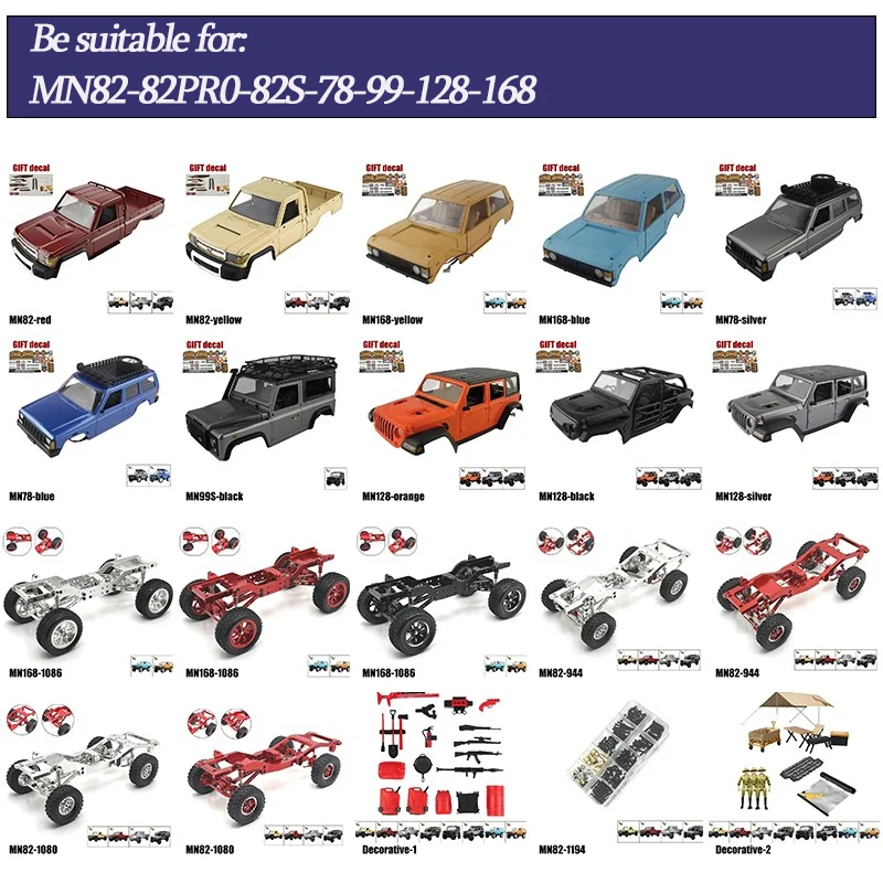 

Original Car Accessories Body Shell MN82-82PRO-82S MN78 MN99-99S MN128 MN168 Decorative Stickers, New Upgraded Metal Frame