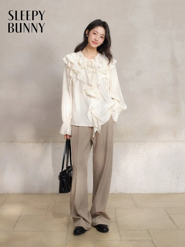 

Женская элегантная блузка с многослойными оборками, весенняя, свободного кроя, с длинным рукавом, V-образным вырезом, мягкая, удобная, повседневная, стильная