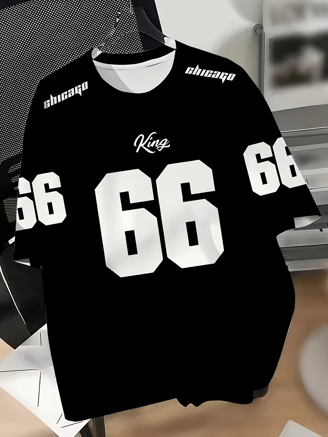 Men's and Children's Parent-Child Style Los Angeles 66 Printed T-Shirt, Casual Sweatshirt, Crew Neck, Diagonal Stripe Casual