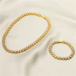 HECHENG,Oval Sparkling CZ Charm Bracelets Necklace for Women 18K Gold Plated Tennis Cubic Zircon Bohemia Beach Jewelry Set