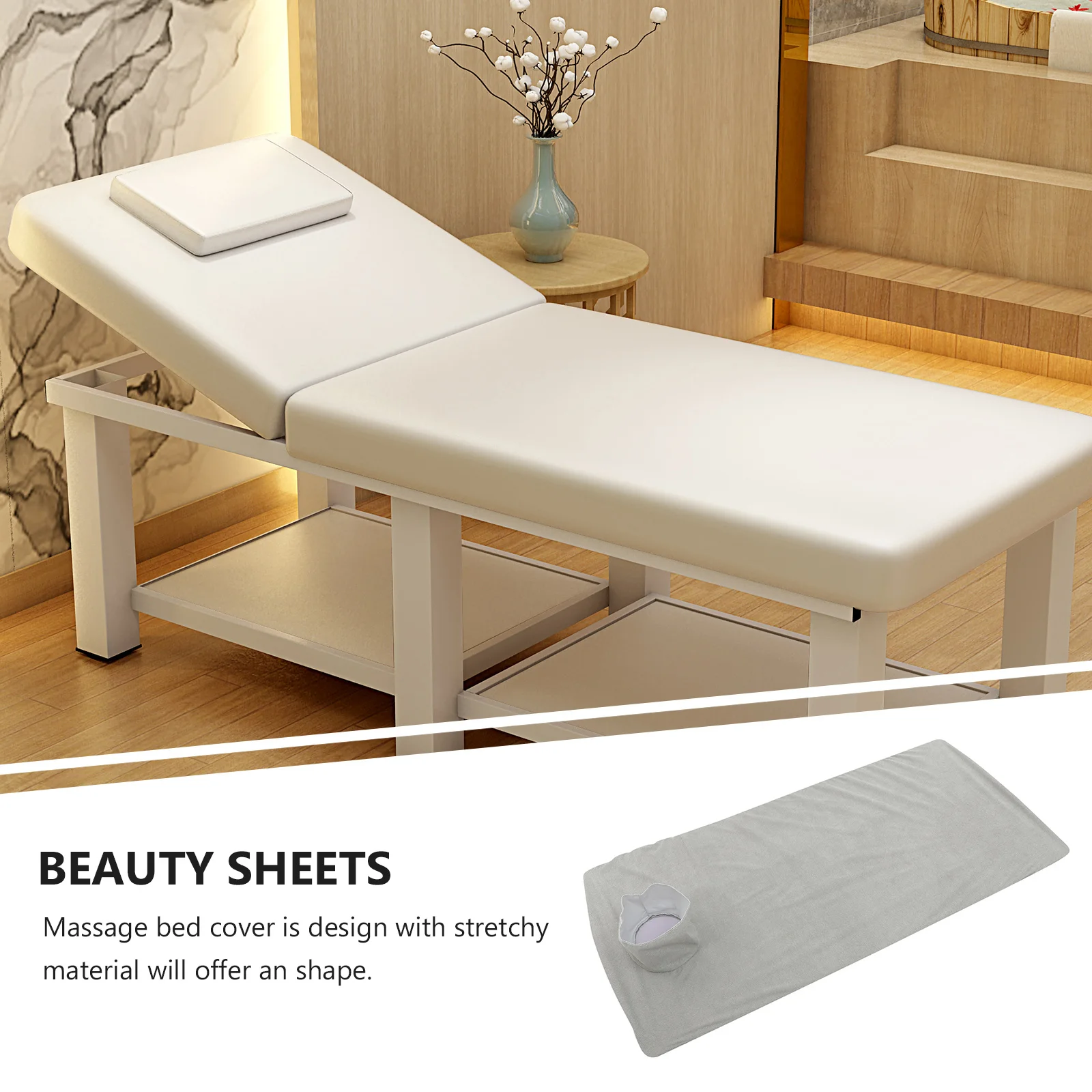 

Waterproof Bed Cover Grey Elastic Fitted Sheet With Hole For Massage Table Spa Beauty Salon Therapy Oil-Proof Durable