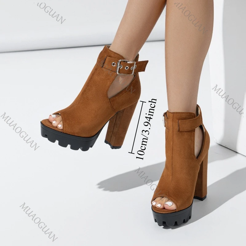 

10CM Large Size 35-42 Peep Toe Thick Bottom Women's Shoes Summer Fashion Block High Heels Gladiator Sandals High Heels Pumps