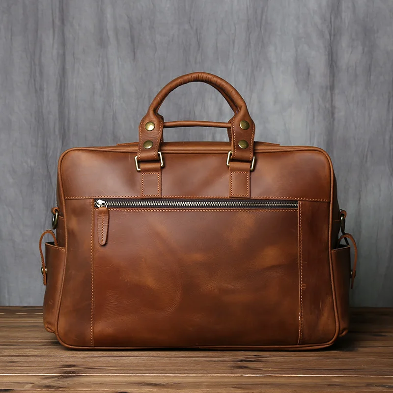 Retro Herren Leder Handtasche Oberschicht Rindsleder Aktentasche Große Kapazität Reisetasche Crazy Horse Leder Laptop Umhängetasche NZPJ – Detail 5