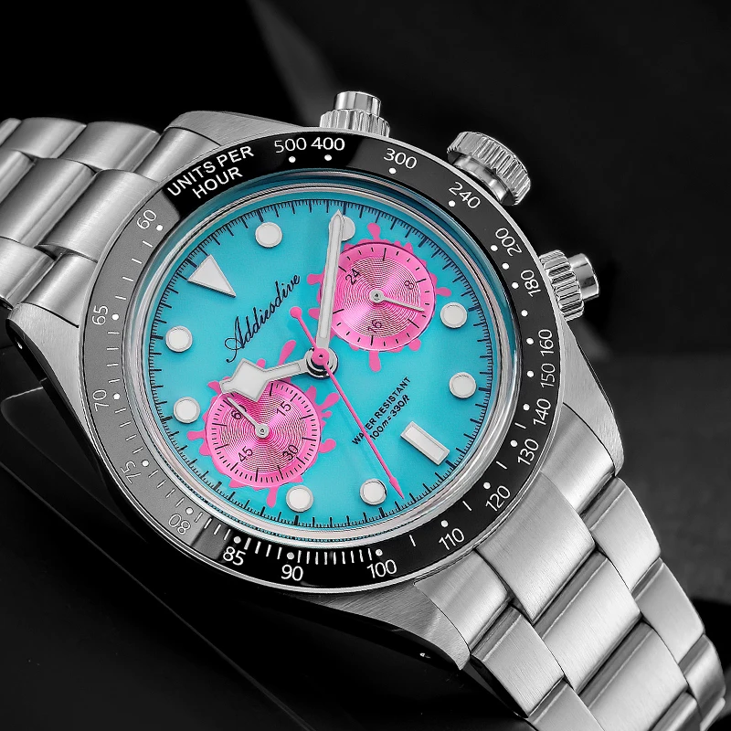ADDIESDIVE Watch Men 2026 New VK64 Quartz Wristwatch Luxury Ceamic Bezel Chronograph BGW9 Luminous Diving 100m Waterproof AD2520