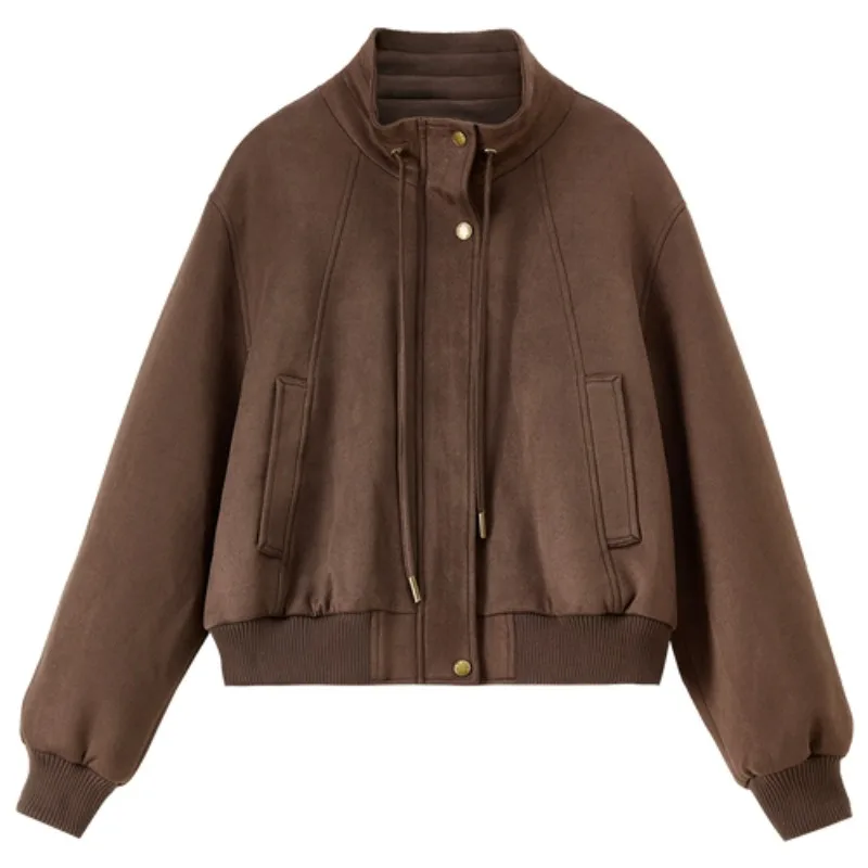 SENTUBILA معاطف الشتاء النسائية 2025 التلبيب الرباط الوقوف طوق البني سترة فضفاضة تناسب طويلة الأكمام النساء الملابس W54WB3844 #6