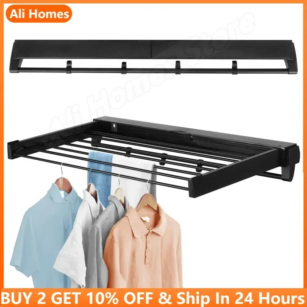 Invisible Wall Mounted Laundry Drying Rack Wall Saver Plastic Folding Cloth Hanger Drying Organization Collapsible Space Saver