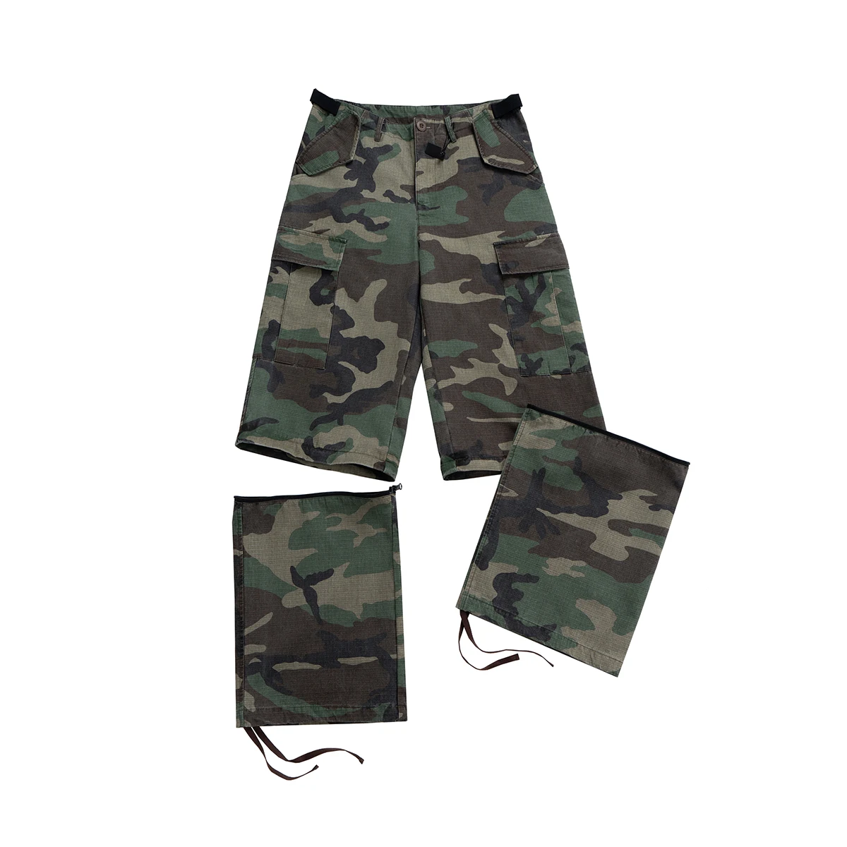 Calça de carga de camuflagem destacável masculina e feminina, macacão largo, perna larga, patchwork no joelho, cor de contraste, extragrande, homens, mulheres