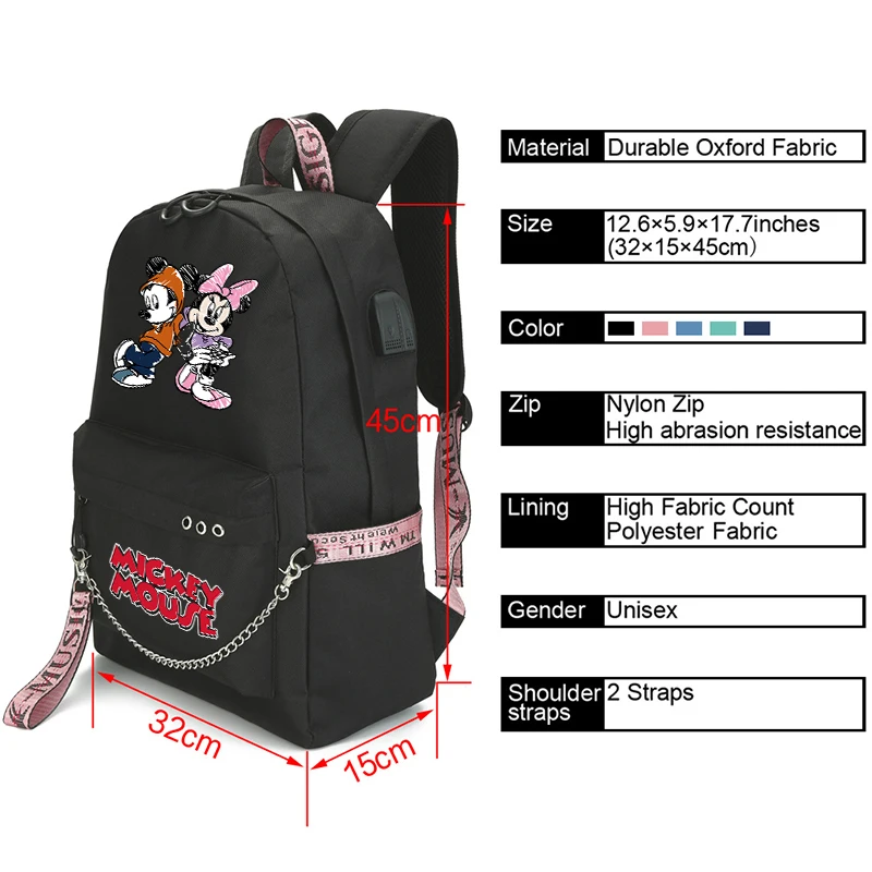 MINISO  3Pcs/set  Mickey Mouse Backpack Printed Bookbag Women Bag Student Teenager  Knapsack Girl Schoolbag Rucksack