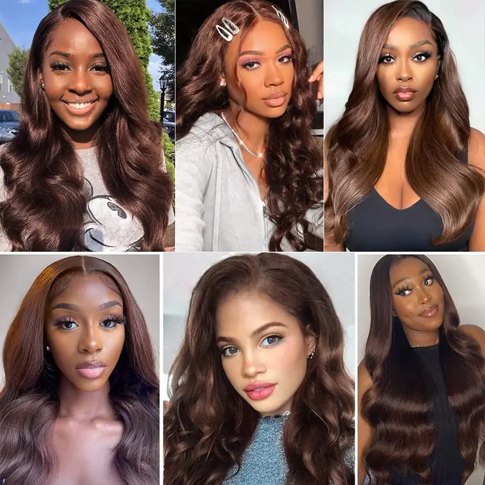 Pacotes de cabelo humano castanho chocolate para mulheres, Body Weave, brasileiro, 100% real, extensões de cabelo, 26 em, 28 em, cor #4