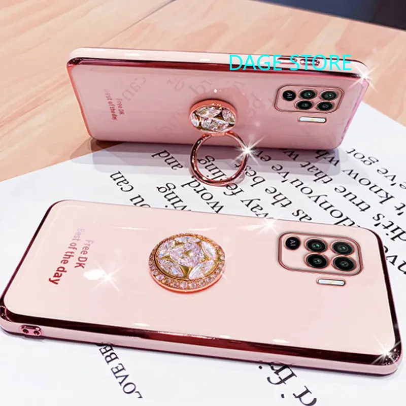 For OPPO Reno 5F / A94 4G/ F19PRO / Reno 5 LITE Electroplated  Phone Case Bling Crystal Holder Cover Soft TPU Back Cover