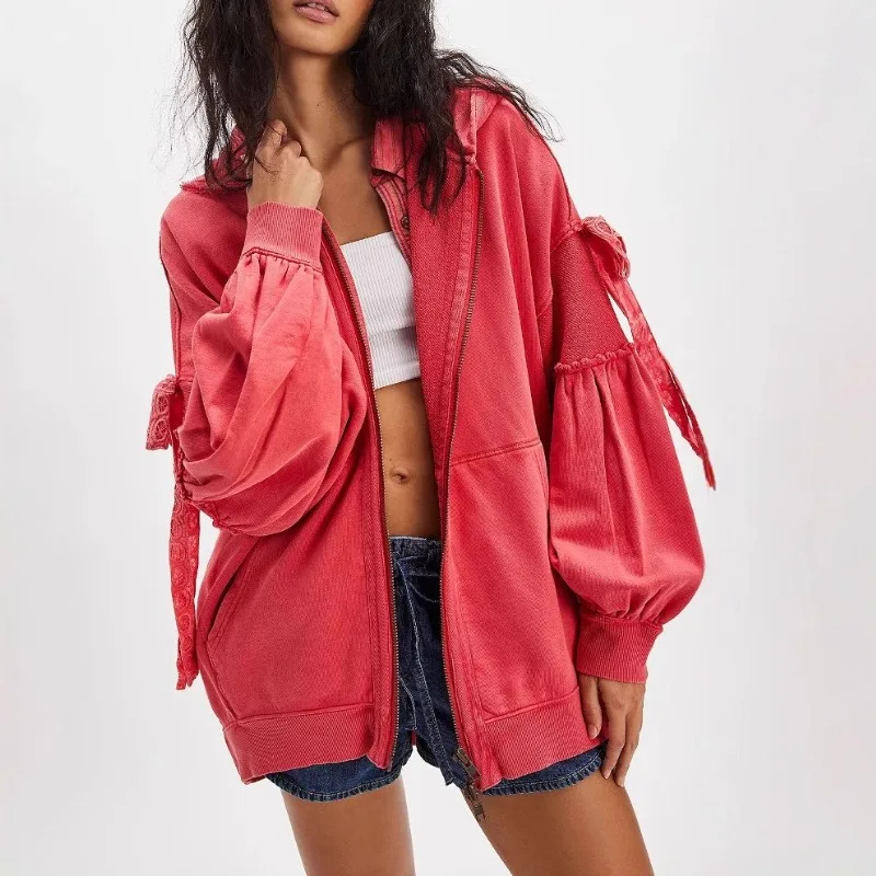 

2025 Fashion High-end Design Sense Spring and Autumn Thin Hooded Sweatshirt Women's Loose Cardigan Versatile Coat