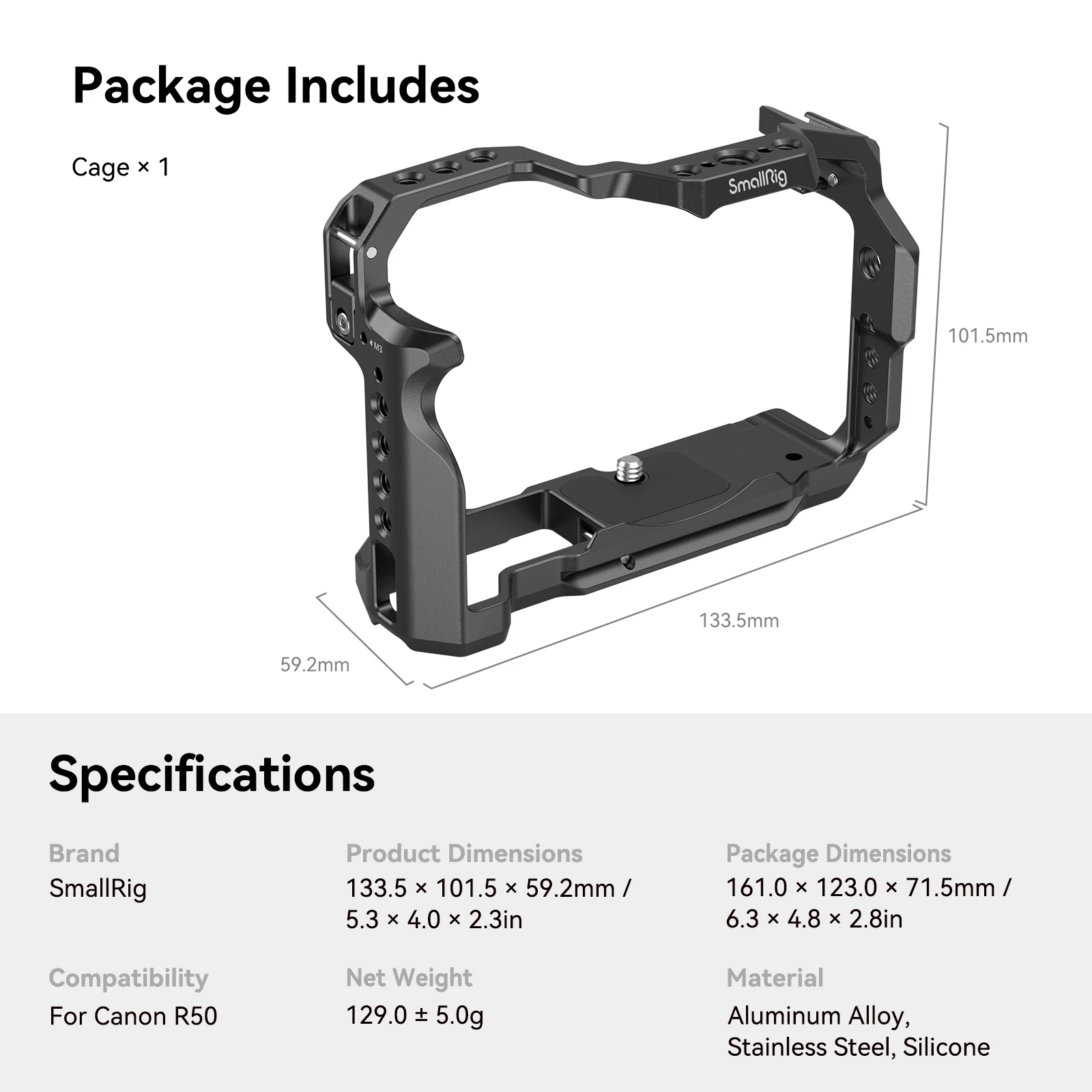 Smallrig Camerakooi Voor Canon Eos R50 Arca Zwitserse Quick-Release Plaat Voor Dji Rs2/Rsc2/Rs 3 Pro Gimbal & Statief Met Koude Schoen 4214