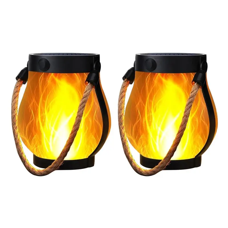Hanging Lantern Solar Lanterns Lights Flickering Flame Garden Lights Outdoor Waterproof With Dual Charging USB& Solar