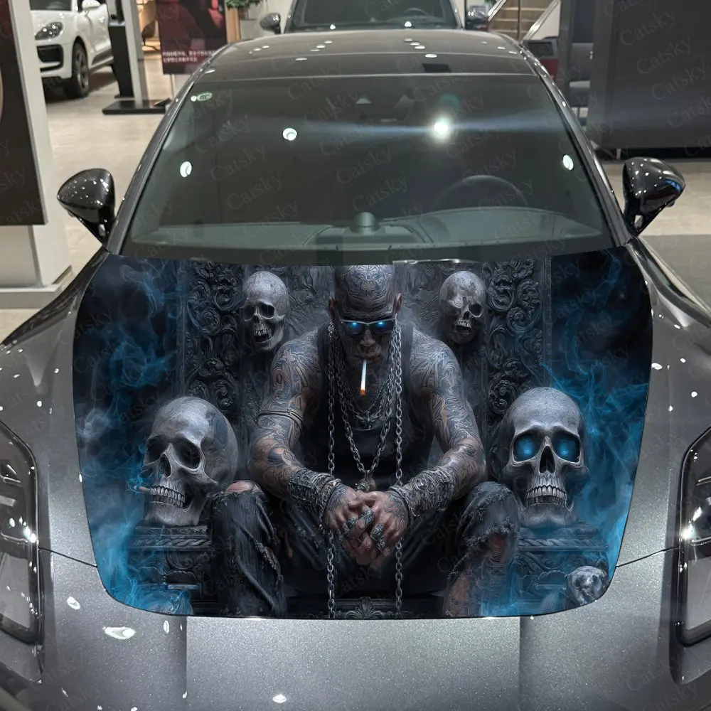 Dominant Tattooed Figure Pattern car hood stickers, waterproof self-adhesive, scratch resistant, easy to stick, durable car PVC