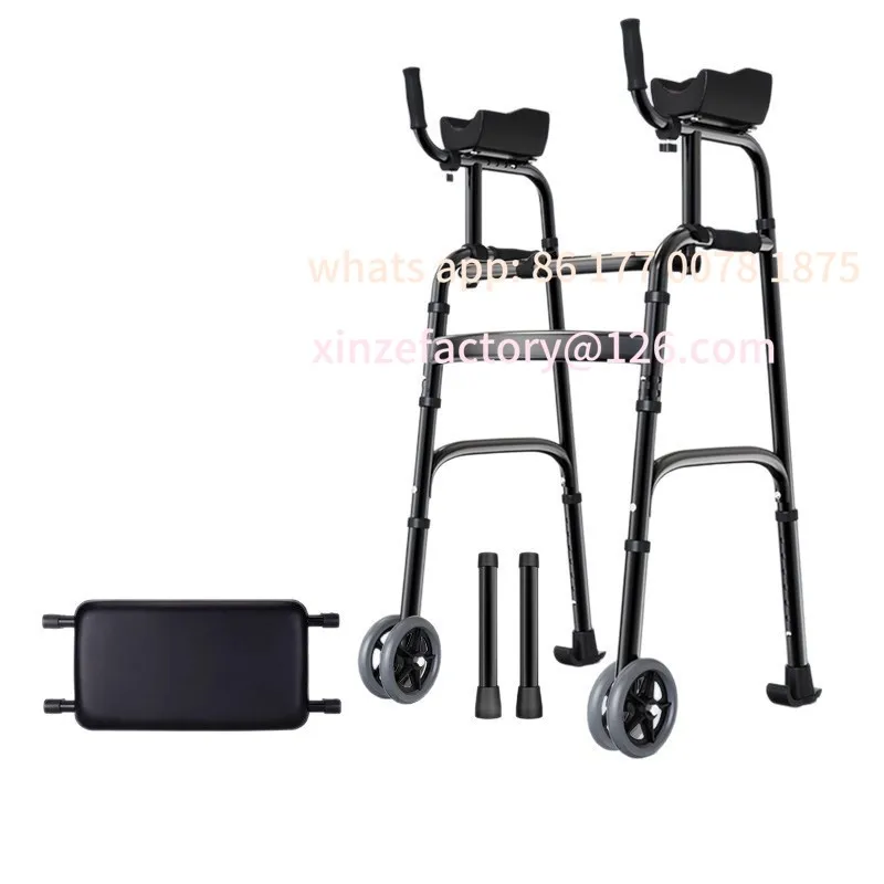 Customizable crutches with sitting, walking with wheels, walker, elderly four-legged telescopic high walker, multi-functional h