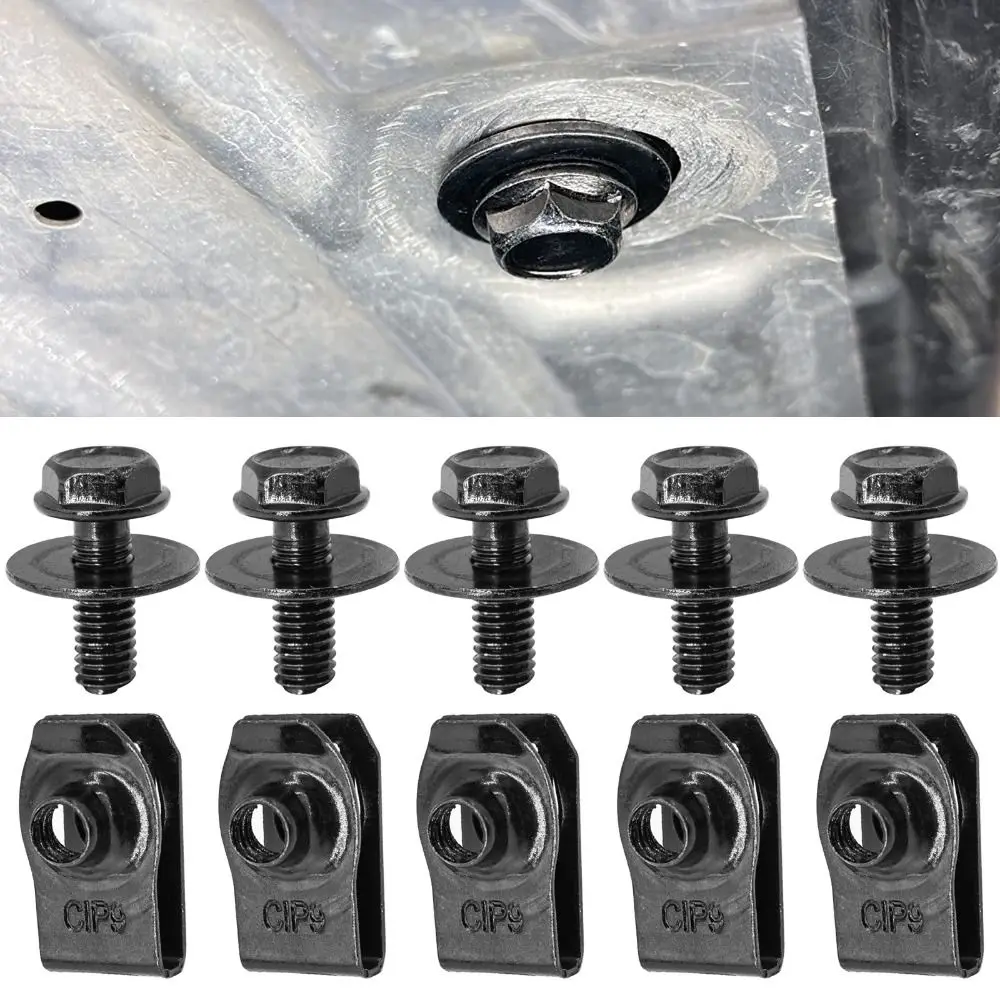 5/10pcs M6 Car Body Bolts U-clamp 6MM Car U-nut Clips Fastener Clip Self-tapping Screws Splash Shield Guard Bolts Undertray