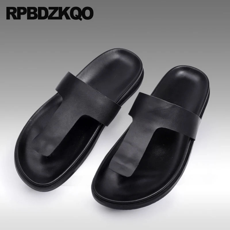 Full Grain Leather Soft Sole Summer Plain Slippers Comfortable Sandals High Quality Men Slides Flip Flop Solid Flats Trend Shoes