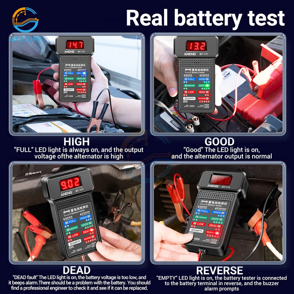 BT-171 12V Battery Tester Monitor Panel Gauge-Battery Status-Indicator Car Electric Quantity Detector Diagnostic Tool