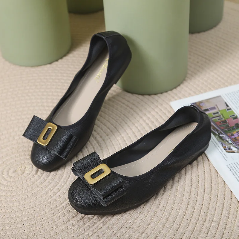 

2026 Butterfly Knot Flats Ballet Flat Shoes Women Spring Autumn Butterfly Pointed Toe Silver Foldable Shoes Boat Shoes A0002